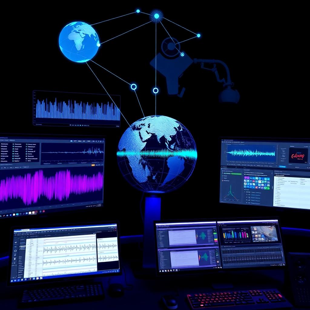 Professional audiovisual localization interface with subtitle editing and digital translation